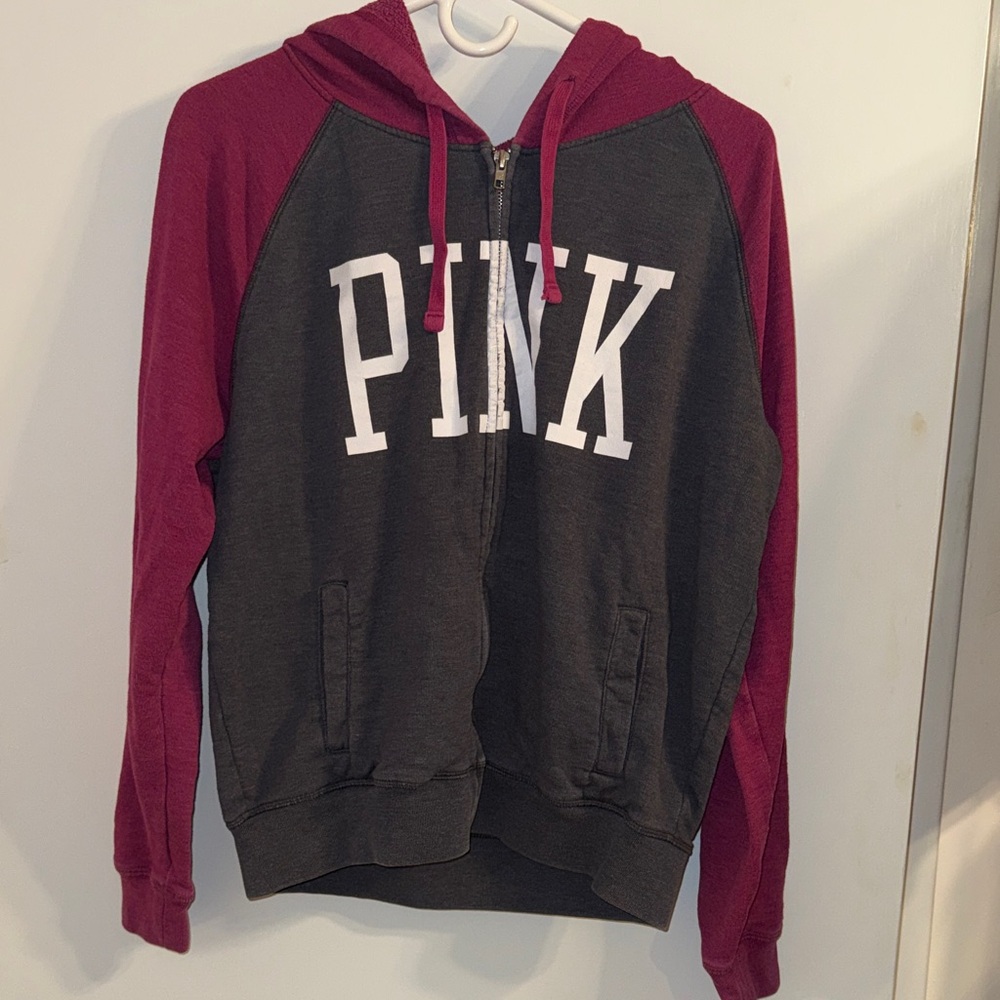 * PINK Victoria's Secret Burgundy and grey Hoodie